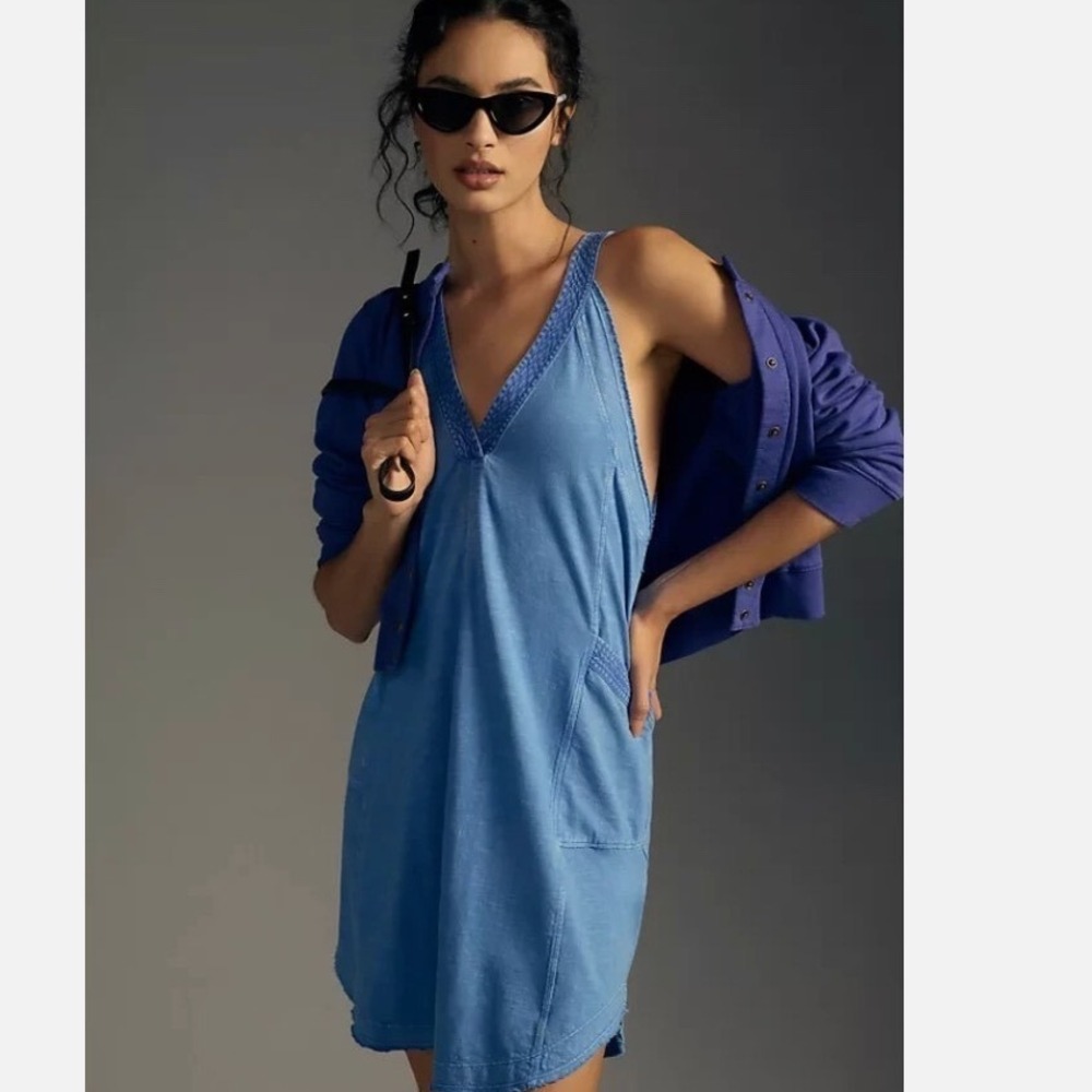 Daily Practice by Anthropologie Carlie V-Neck Mini Dress Sapphire Blue M